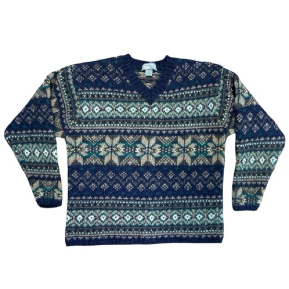 🫶🏼SOLD🫶🏼Cutter Men’s 100% Wool Pullover Blue/Green Fair Isle Sweater Size XL